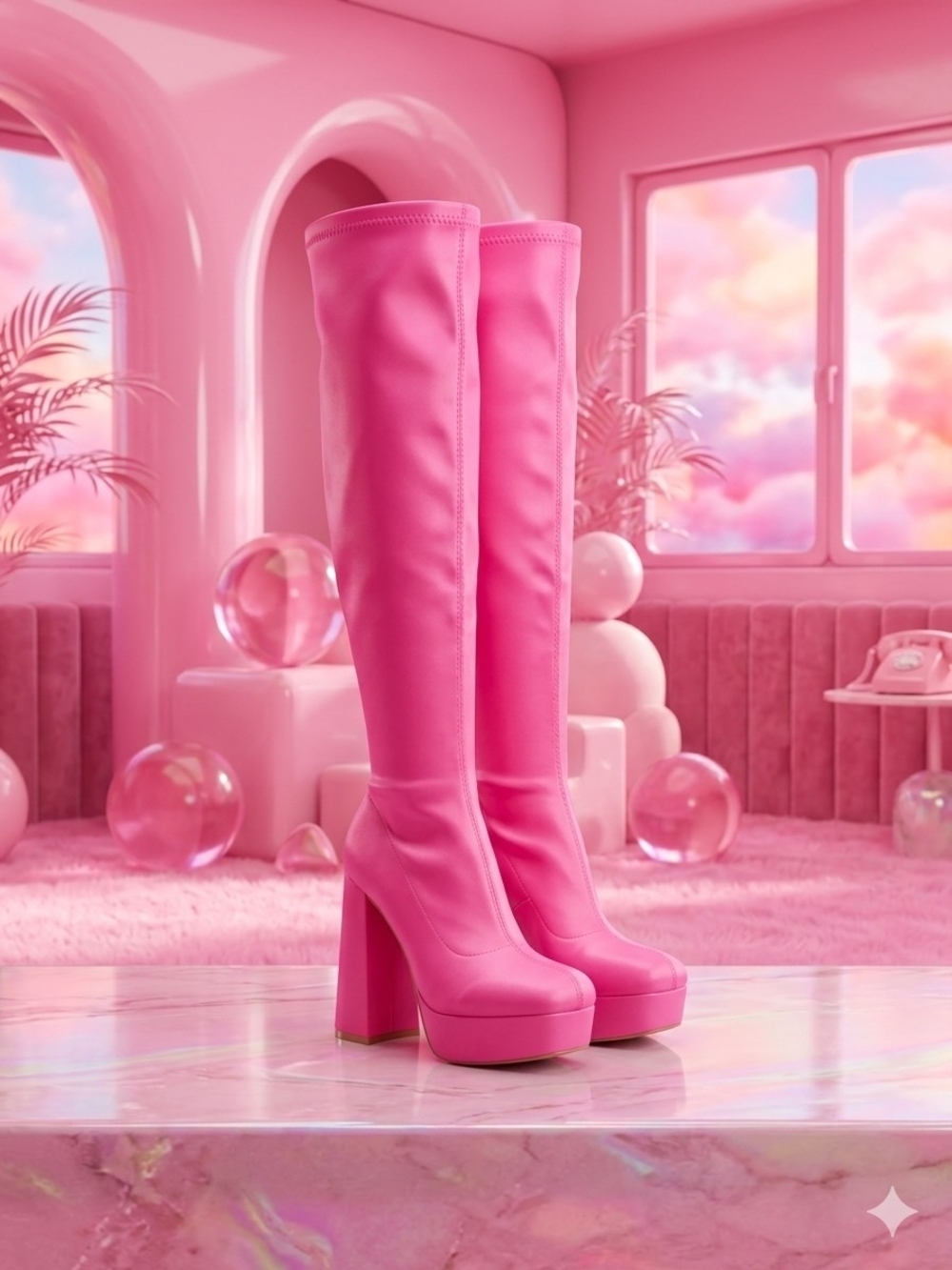 Women's Pink Platform Knee-High Boots